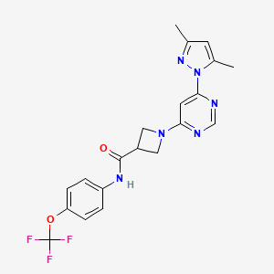 molecular formula C20H19F3N6O2 B2398178 1-(6-(3,5-dimethyl-1H-pyrazol-1-yl)pyrimidin-4-yl)-N-(4-(trifluoromethoxy)phenyl)azetidine-3-carboxamide CAS No. 2034583-25-8