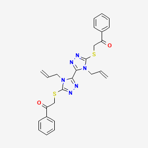 molecular formula C26H24N6O2S2 B2398181 2-[[5-(5-Phenacylsulfanyl-4-prop-2-enyl-1,2,4-triazol-3-yl)-4-prop-2-enyl-1,2,4-triazol-3-yl]sulfanyl]-1-phenylethanone CAS No. 452089-21-3