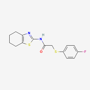 molecular formula C15H15FN2OS2 B2398188 2-((4-fluorophenyl)thio)-N-(4,5,6,7-tetrahydrobenzo[d]thiazol-2-yl)acetamide CAS No. 801264-60-8