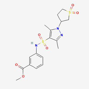 molecular formula C17H21N3O6S2 B2398190 methyl 3-(1-(1,1-dioxidotetrahydrothiophen-3-yl)-3,5-dimethyl-1H-pyrazole-4-sulfonamido)benzoate CAS No. 1019095-11-4