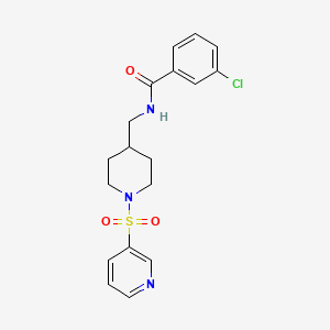 molecular formula C18H20ClN3O3S B2398231 3-chloro-N-((1-(pyridin-3-ylsulfonyl)piperidin-4-yl)methyl)benzamide CAS No. 1428352-53-7
