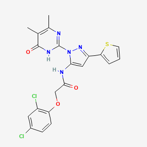 molecular formula C21H17Cl2N5O3S B2398234 2-(2,4-dichlorophenoxy)-N-(1-(4,5-dimethyl-6-oxo-1,6-dihydropyrimidin-2-yl)-3-(thiophen-2-yl)-1H-pyrazol-5-yl)acetamide CAS No. 1171722-56-7