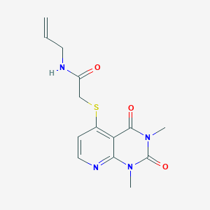molecular formula C14H16N4O3S B2398255 2-(1,3-dimethyl-2,4-dioxopyrido[2,3-d]pyrimidin-5-yl)sulfanyl-N-prop-2-enylacetamide CAS No. 899732-56-0