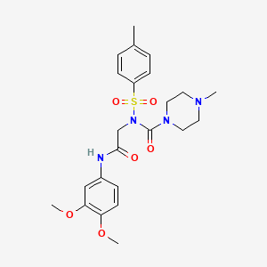 molecular formula C23H30N4O6S B2398280 N-(2-((3,4-dimethoxyphenyl)amino)-2-oxoethyl)-4-methyl-N-tosylpiperazine-1-carboxamide CAS No. 899744-69-5