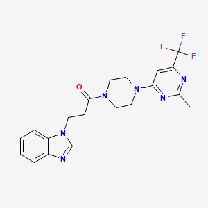 molecular formula C20H21F3N6O B2398298 3-(1H-benzo[d]imidazol-1-yl)-1-(4-(2-methyl-6-(trifluoromethyl)pyrimidin-4-yl)piperazin-1-yl)propan-1-one CAS No. 2034264-71-4