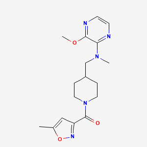 molecular formula C17H23N5O3 B2398301 [4-[[(3-Methoxypyrazin-2-yl)-methylamino]methyl]piperidin-1-yl]-(5-methyl-1,2-oxazol-3-yl)methanone CAS No. 2380069-92-9