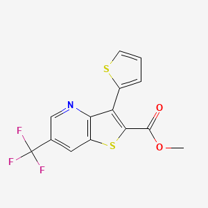 molecular formula C14H8F3NO2S2 B2398314 3-(2-噻吩基)-6-(三氟甲基)噻吩并[3,2-b]吡啶-2-羧酸甲酯 CAS No. 478048-35-0
