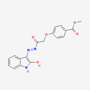 molecular formula C18H15N3O5 B2398318 4-(2-氧代-1,2-二氢-吲哚-3-亚甲基-肼羰基甲氧基)-苯甲酸甲酯 CAS No. 890628-86-1