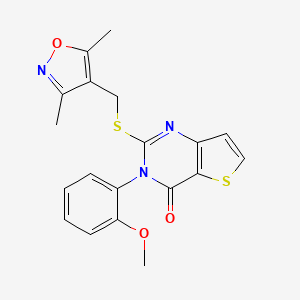 molecular formula C19H17N3O3S2 B2398329 2-(((3,5-dimethylisoxazol-4-yl)methyl)thio)-3-(2-methoxyphenyl)thieno[3,2-d]pyrimidin-4(3H)-one CAS No. 1428360-07-9