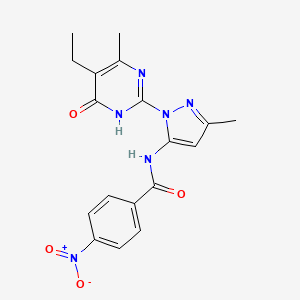 molecular formula C18H18N6O4 B2398330 N-(1-(5-ethyl-4-methyl-6-oxo-1,6-dihydropyrimidin-2-yl)-3-methyl-1H-pyrazol-5-yl)-4-nitrobenzamide CAS No. 1001943-60-7