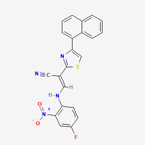 molecular formula C22H13FN4O2S B2398336 (E)-3-((4-氟-2-硝基苯基)氨基)-2-(4-(萘-1-基)噻唑-2-基)丙烯腈 CAS No. 477298-42-3