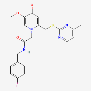 molecular formula C22H23FN4O3S B2398368 2-(2-(((4,6-dimethylpyrimidin-2-yl)thio)methyl)-5-methoxy-4-oxopyridin-1(4H)-yl)-N-(4-fluorobenzyl)acetamide CAS No. 933253-18-0