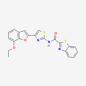 molecular formula C21H15N3O3S2 B2398372 N-(4-(7-ethoxybenzofuran-2-yl)thiazol-2-yl)benzo[d]thiazole-2-carboxamide CAS No. 921797-58-2