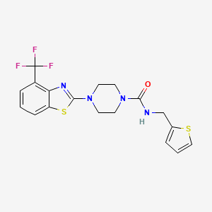 molecular formula C18H17F3N4OS2 B2398378 N-(thiophen-2-ylmethyl)-4-(4-(trifluoromethyl)benzo[d]thiazol-2-yl)piperazine-1-carboxamide CAS No. 1396711-65-1