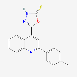 molecular formula C18H13N3OS B2398390 5-[2-(4-Methylphenyl)quinolin-4-yl]-1,3,4-oxadiazole-2-thiol CAS No. 885459-97-2