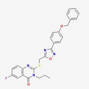 molecular formula C27H23FN4O3S B2398395 2-(((3-(4-(benzyloxy)phenyl)-1,2,4-oxadiazol-5-yl)methyl)thio)-6-fluoro-3-propylquinazolin-4(3H)-one CAS No. 2320900-33-0