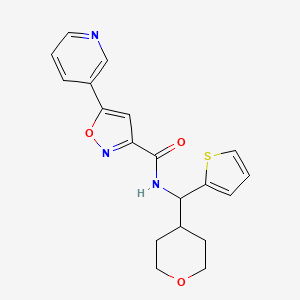 molecular formula C19H19N3O3S B2398403 5-(pyridin-3-yl)-N-((tetrahydro-2H-pyran-4-yl)(thiophen-2-yl)methyl)isoxazole-3-carboxamide CAS No. 2309751-16-2