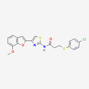 molecular formula C21H17ClN2O3S2 B2398405 3-((4-chlorophenyl)thio)-N-(4-(7-methoxybenzofuran-2-yl)thiazol-2-yl)propanamide CAS No. 921568-20-9