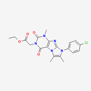 molecular formula C20H20ClN5O4 B2398416 ethyl 2-(8-(4-chlorophenyl)-1,6,7-trimethyl-2,4-dioxo-1H-imidazo[2,1-f]purin-3(2H,4H,8H)-yl)acetate CAS No. 877810-47-4