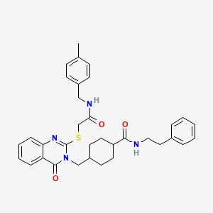 molecular formula C34H38N4O3S B2398417 4-((2-((2-((4-methylbenzyl)amino)-2-oxoethyl)thio)-4-oxoquinazolin-3(4H)-yl)methyl)-N-phenethylcyclohexanecarboxamide CAS No. 422292-34-0