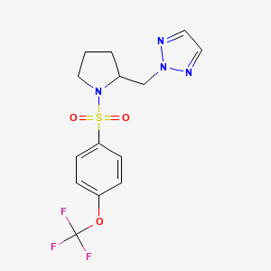 molecular formula C14H15F3N4O3S B2398431 2-((1-((4-(trifluoromethoxy)phenyl)sulfonyl)pyrrolidin-2-yl)methyl)-2H-1,2,3-triazole CAS No. 2097930-98-6