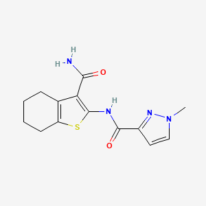 molecular formula C14H16N4O2S B2398456 2-[(1-Methylpyrazol-3-yl)carbonylamino]-4,5,6,7-tetrahydrobenzo[b]thiophene-3-carboxamide CAS No. 1005597-95-4