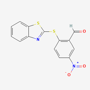 molecular formula C14H8N2O3S2 B2398491 2-(1,3-Benzothiazol-2-ylsulfanyl)-5-nitrobenzaldehyde CAS No. 730951-41-4