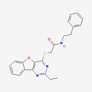 molecular formula C22H21N3O2S B2398509 2-((2-ethylbenzofuro[3,2-d]pyrimidin-4-yl)thio)-N-phenethylacetamide CAS No. 861634-99-3