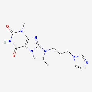 molecular formula C15H17N7O2 B2398512 8-(3-(1H-咪唑-1-基)丙基)-1,7-二甲基-1H-咪唑并[2,1-f]嘌呤-2,4(3H,8H)-二酮 CAS No. 879458-91-0