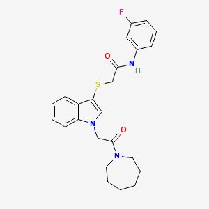 molecular formula C24H26FN3O2S B2398536 2-{[1-(2-azepan-1-yl-2-oxoethyl)-1H-indol-3-yl]thio}-N-(3-fluorophenyl)acetamide CAS No. 878055-38-0