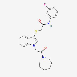 molecular formula C24H26FN3O2S B2398536 2-({1-[2-(AZEPAN-1-YL)-2-OXOETHYL]-1H-INDOL-3-YL}SULFANYL)-N-(3-FLUOROPHENYL)ACETAMIDE CAS No. 878055-38-0