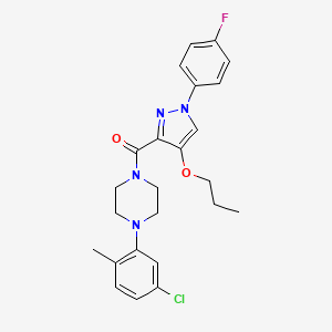 molecular formula C24H26ClFN4O2 B2398543 (4-(5-chloro-2-methylphenyl)piperazin-1-yl)(1-(4-fluorophenyl)-4-propoxy-1H-pyrazol-3-yl)methanone CAS No. 1211220-05-1