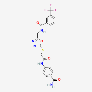 N-((5-((2-((4-carbamoylphenyl)amino)-2-oxoethyl)thio)-1,3,4-oxadiazol-2-yl)methyl)-3-(trifluoromethyl)benzamide