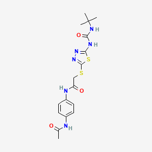 molecular formula C17H22N6O3S2 B2398583 N-(4-acetamidophenyl)-2-((5-(3-(tert-butyl)ureido)-1,3,4-thiadiazol-2-yl)thio)acetamide CAS No. 886940-67-6