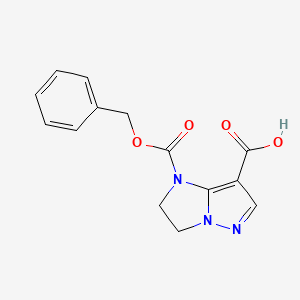 molecular formula C14H13N3O4 B2398586 1-Phenylmethoxycarbonyl-2,3-dihydroimidazo[1,2-b]pyrazole-7-carboxylic acid CAS No. 2248396-67-8