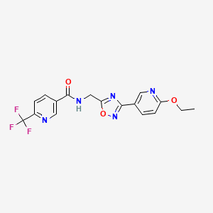 molecular formula C17H14F3N5O3 B2398610 N-((3-(6-ethoxypyridin-3-yl)-1,2,4-oxadiazol-5-yl)methyl)-6-(trifluoromethyl)nicotinamide CAS No. 2034602-01-0