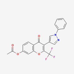 molecular formula C21H13F3N2O4 B2398612 4-oxo-3-(1-phenyl-1H-pyrazol-4-yl)-2-(trifluoromethyl)-4H-chromen-7-yl acetate CAS No. 303095-18-3