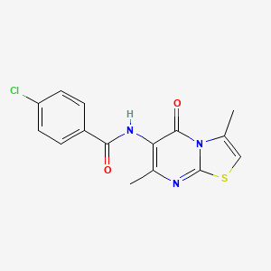 molecular formula C15H12ClN3O2S B2398633 4-chloro-N-(3,7-dimethyl-5-oxo-5H-thiazolo[3,2-a]pyrimidin-6-yl)benzamide CAS No. 946305-53-9