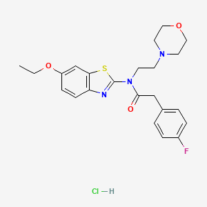 molecular formula C23H27ClFN3O3S B2398643 盐酸N-(6-乙氧基苯并[d]噻唑-2-基)-2-(4-氟苯基)-N-(2-吗啉乙基)乙酰胺 CAS No. 1215518-68-5