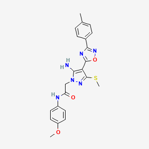 molecular formula C22H22N6O3S B2398645 2-[5-amino-4-[3-(4-methylphenyl)-1,2,4-oxadiazol-5-yl]-3-(methylthio)-1H-pyrazol-1-yl]-N-(4-methoxyphenyl)acetamide CAS No. 1188305-27-2