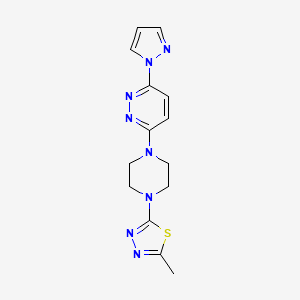 molecular formula C14H16N8S B2398661 2-Methyl-5-[4-(6-pyrazol-1-ylpyridazin-3-yl)piperazin-1-yl]-1,3,4-thiadiazole CAS No. 2415464-90-1