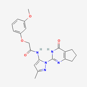 molecular formula C20H21N5O4 B2398665 2-(3-methoxyphenoxy)-N-(3-methyl-1-(4-oxo-4,5,6,7-tetrahydro-3H-cyclopenta[d]pyrimidin-2-yl)-1H-pyrazol-5-yl)acetamide CAS No. 1002482-24-7