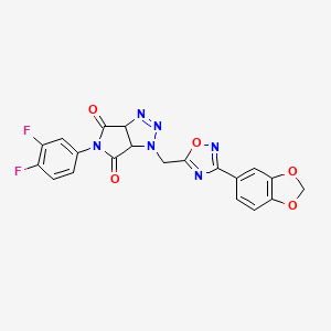 molecular formula C20H12F2N6O5 B2398666 1-((3-(benzo[d][1,3]dioxol-5-yl)-1,2,4-oxadiazol-5-yl)methyl)-5-(3,4-difluorophenyl)-1,6a-dihydropyrrolo[3,4-d][1,2,3]triazole-4,6(3aH,5H)-dione CAS No. 1207010-55-6