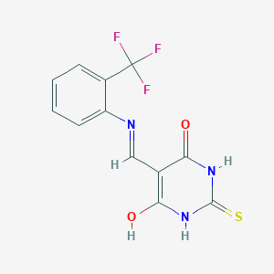 molecular formula C12H8F3N3O2S B2398674 2-硫代氧-5-(((2-(三氟甲基)苯基)氨基)亚甲基)二氢嘧啶-4,6(1H,5H)-二酮 CAS No. 1021262-73-6