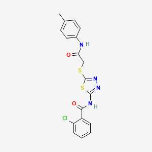 molecular formula C18H15ClN4O2S2 B2398675 2-chloro-N-(5-((2-oxo-2-(p-tolylamino)ethyl)thio)-1,3,4-thiadiazol-2-yl)benzamide CAS No. 392291-46-2