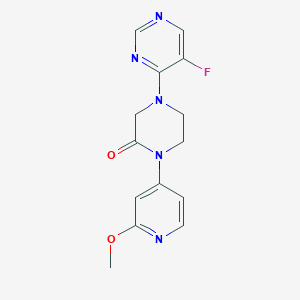 molecular formula C14H14FN5O2 B2398729 4-(5-Fluoropyrimidin-4-yl)-1-(2-methoxypyridin-4-yl)piperazin-2-one CAS No. 2380172-89-2