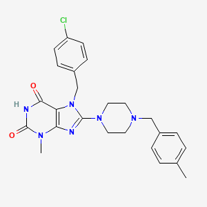 molecular formula C25H27ClN6O2 B2398738 7-[(4-氯苯基)甲基]-3-甲基-8-{4-[(4-甲苯基)甲基]哌嗪基}-1,3,7-三氢嘌呤-2,6-二酮 CAS No. 898464-17-0