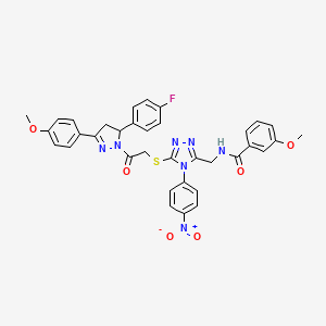 molecular formula C35H30FN7O6S B2398753 N-[[5-[2-[3-(4-氟苯基)-5-(4-甲氧基苯基)-3,4-二氢吡唑-2-基]-2-氧代乙基]硫代-4-(4-硝基苯基)-1,2,4-三唑-3-基]甲基]-3-甲氧基苯甲酰胺 CAS No. 393583-46-5