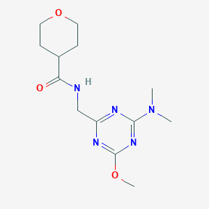 molecular formula C13H21N5O3 B2398784 N-((4-(二甲氨基)-6-甲氧基-1,3,5-三嗪-2-基)甲基)四氢-2H-吡喃-4-甲酰胺 CAS No. 2034350-57-5
