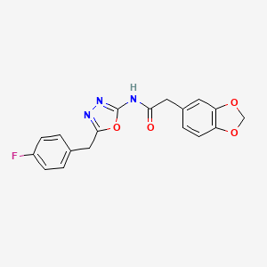 2-(benzo[d][1,3]dioxol-5-yl)-N-(5-(4-fluorobenzyl)-1,3,4-oxadiazol-2-yl)acetamide